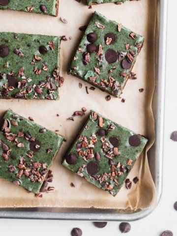 mint cookie bars on a baking sheet