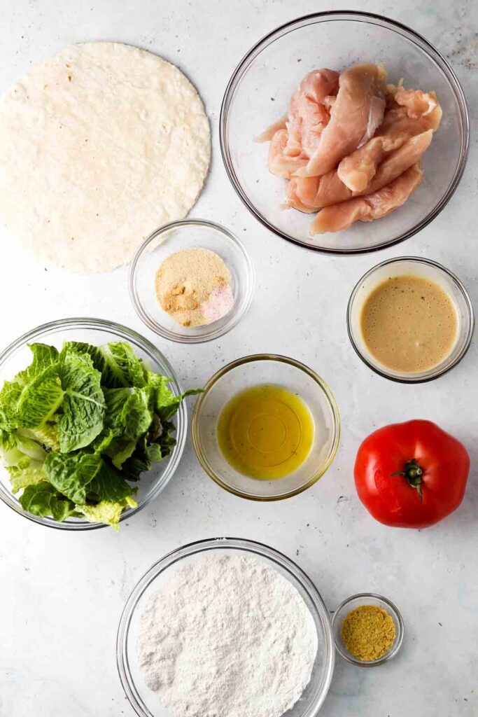 wrap ingredients laid out in bowls