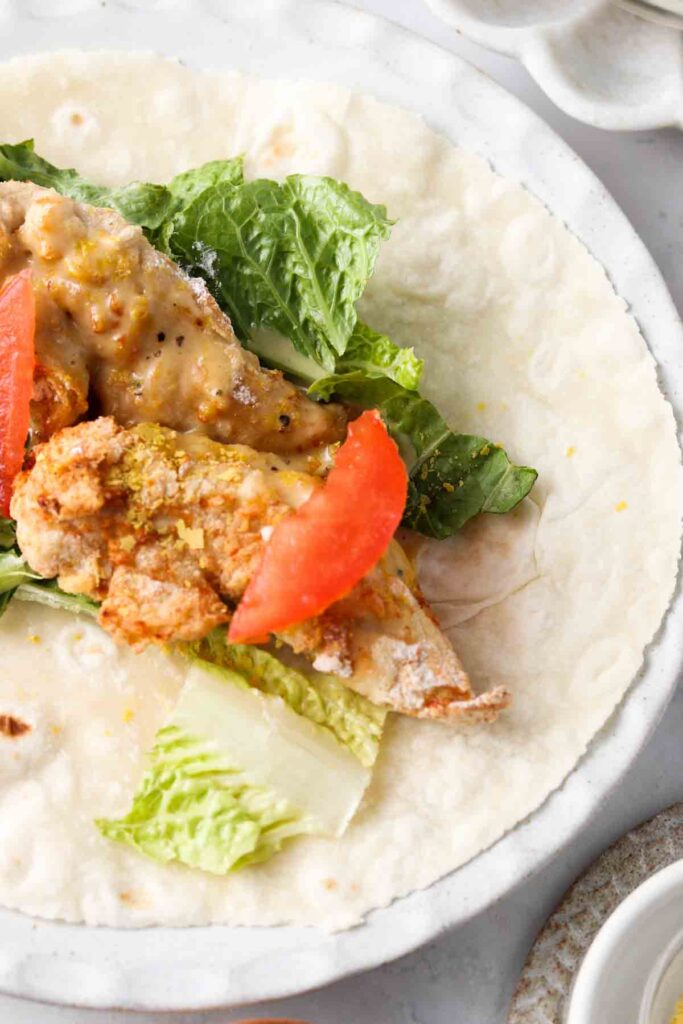 crispy chicken wrap with caesar dressing