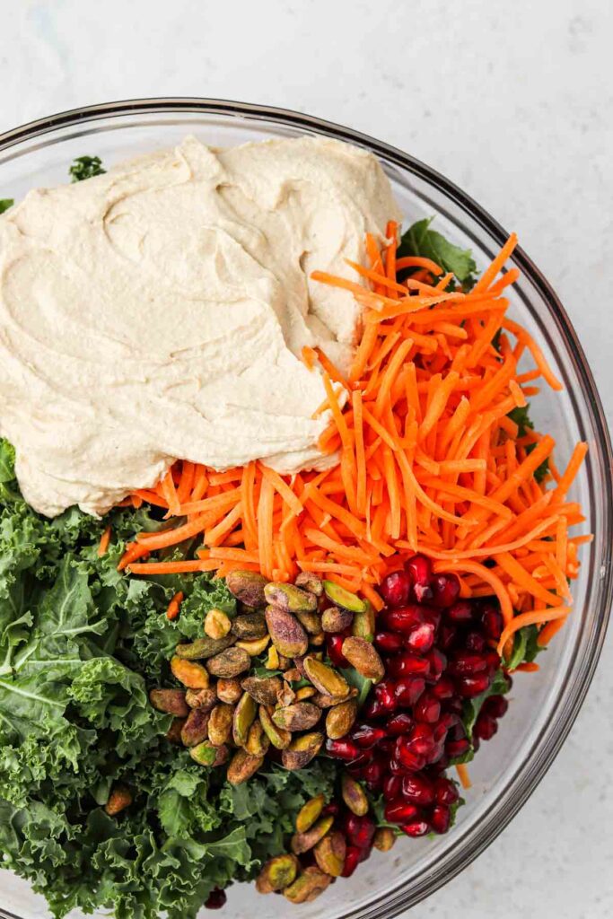 tahini dressing in a kale salad