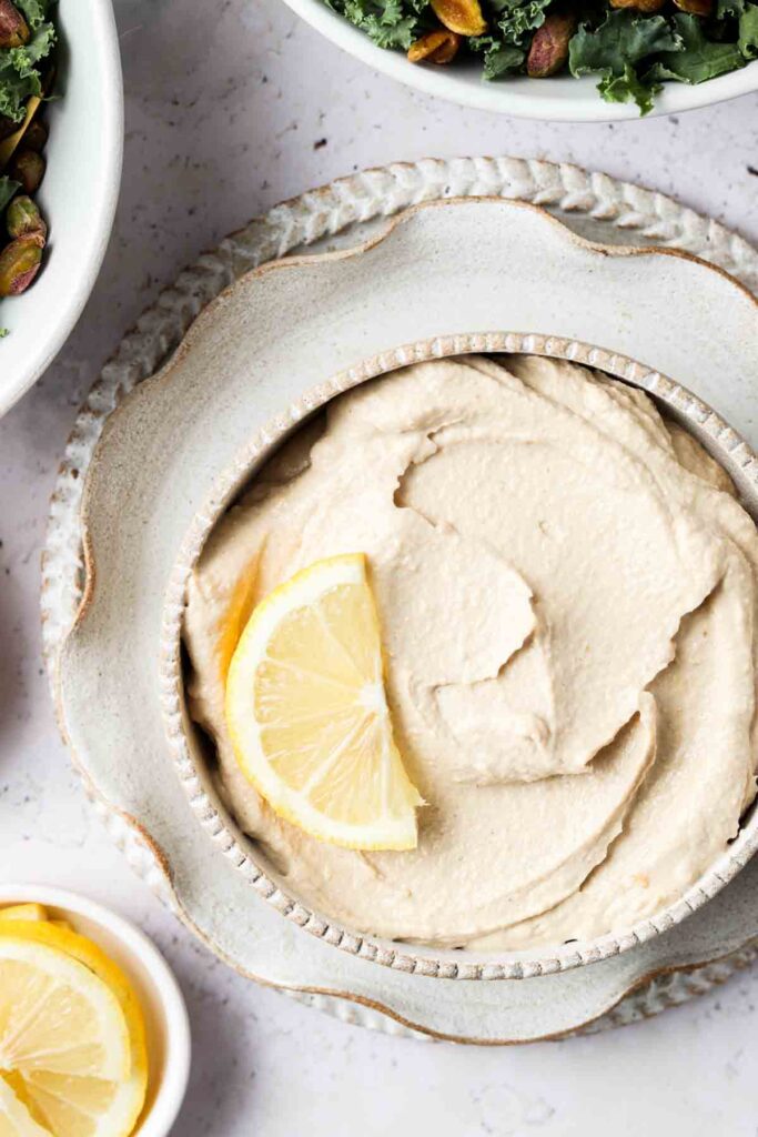 lemon tahini dressing in a bowl