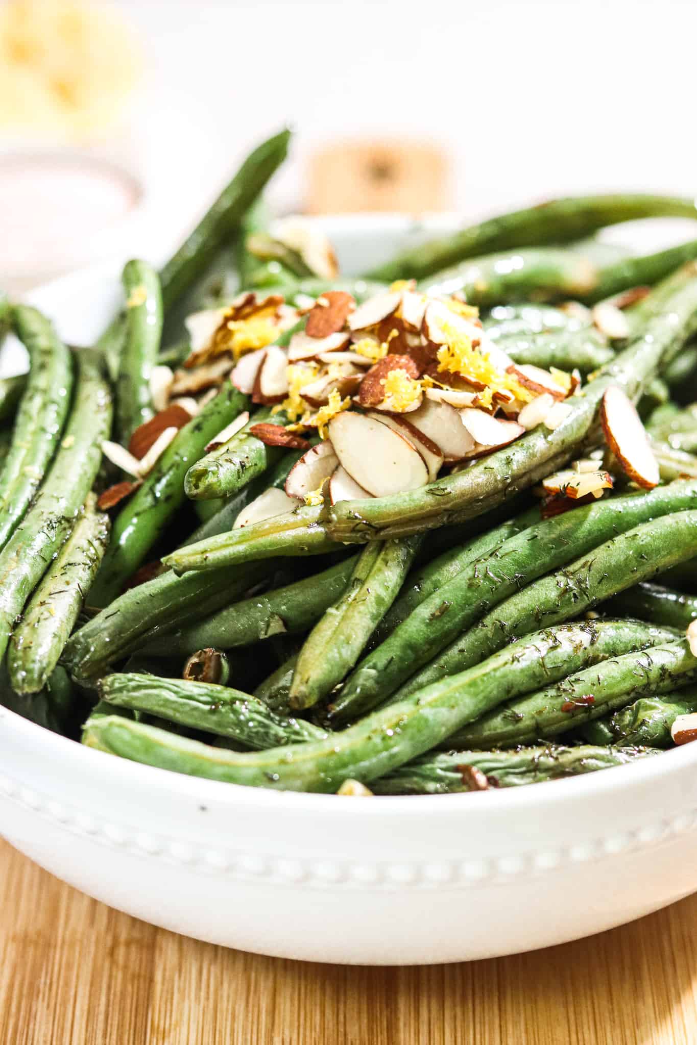 Air fried green beans in a bowl.