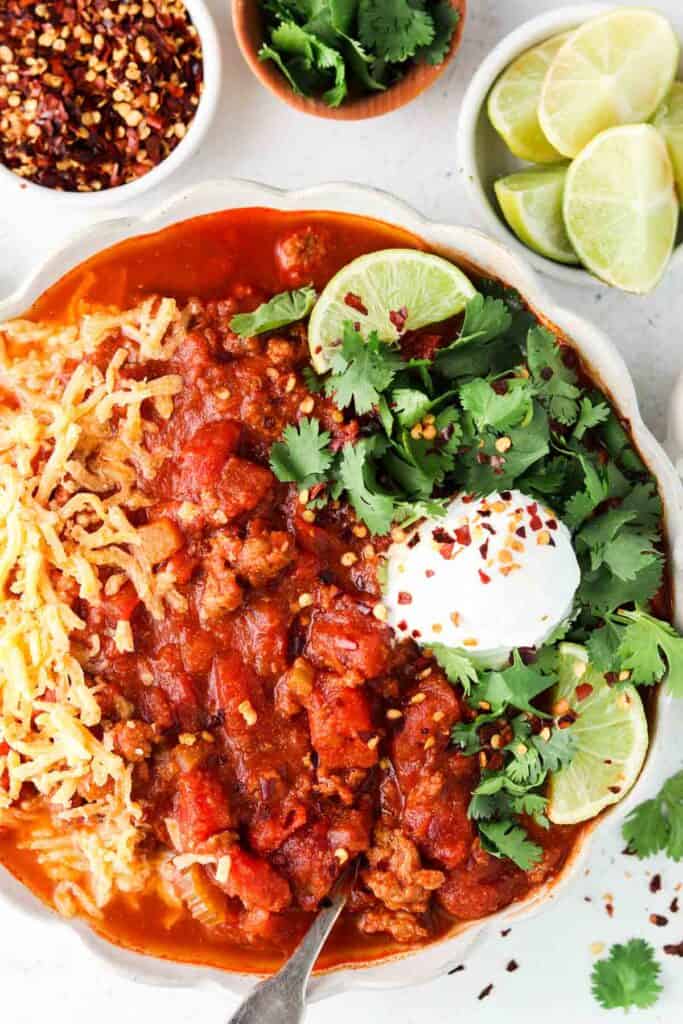 overhead shot of beautiful chili