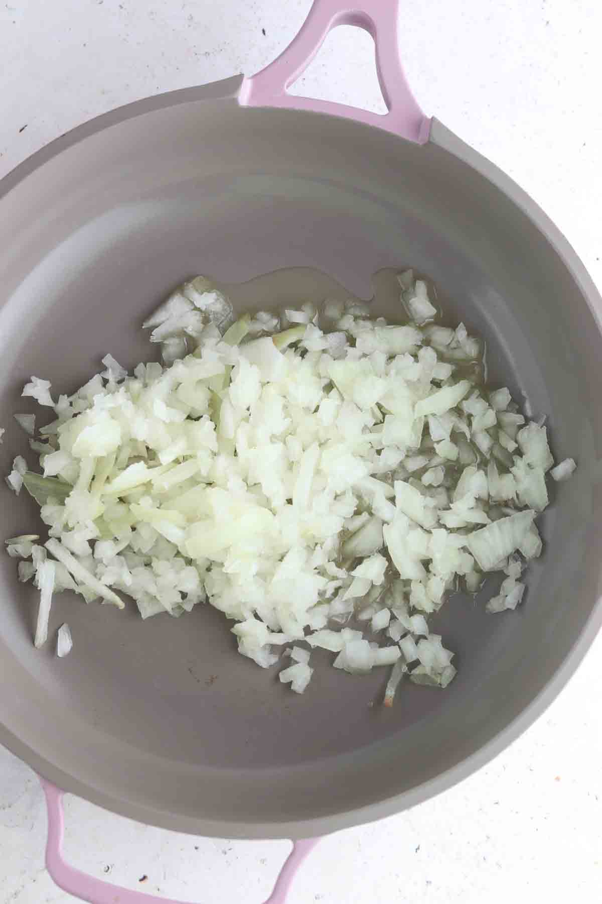 Onions and oil in a large pan.