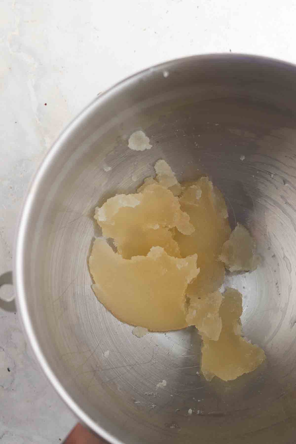 Gelatin and water in a large bowl.