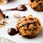 s'mores cookies made with gluten free flour with chocolate drizzled on top