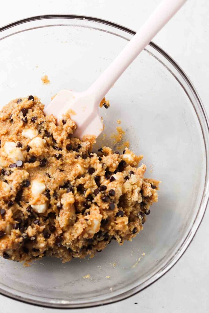 mixed cookie batter in a bowl