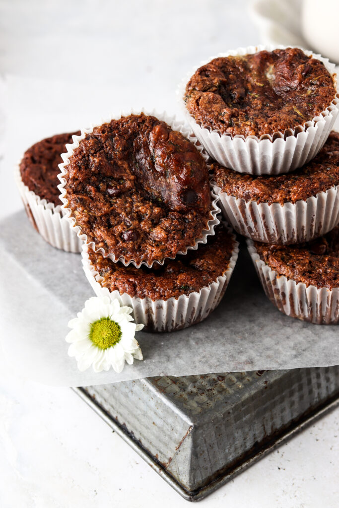 gluten free zucchini muffins close up on an angle