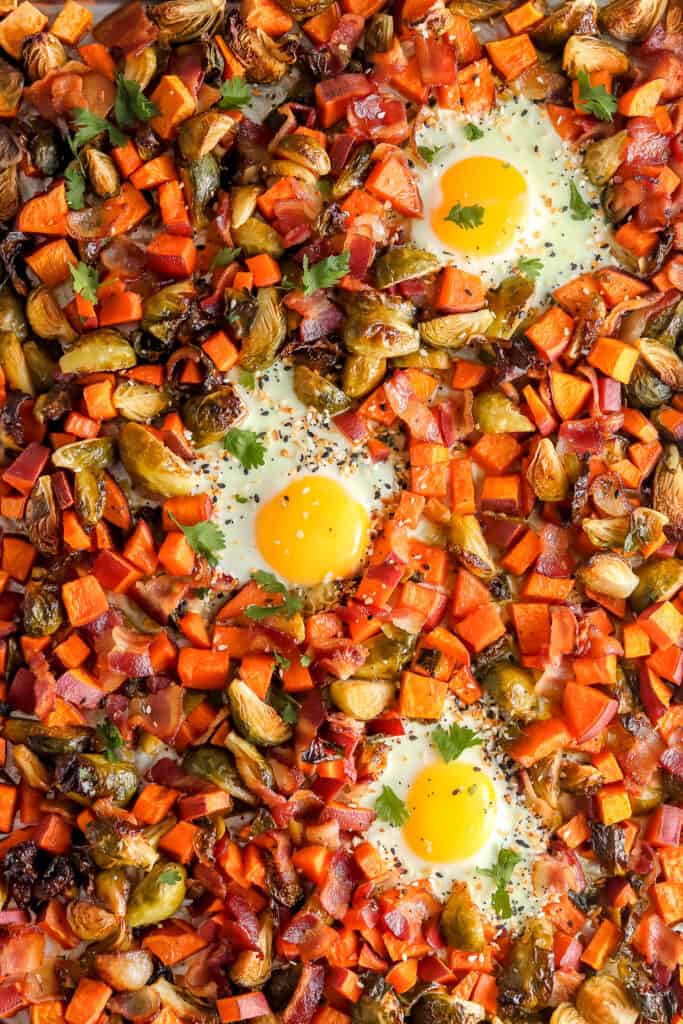 Sheet Pan Breakfast with Sweet Potatoes and Bacon