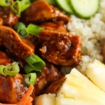 Marinated chicken, green onions, cucumbers, cauliflower rice and carrots all tossed together.