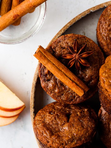 close up photo of an apple muffin with cinnamon