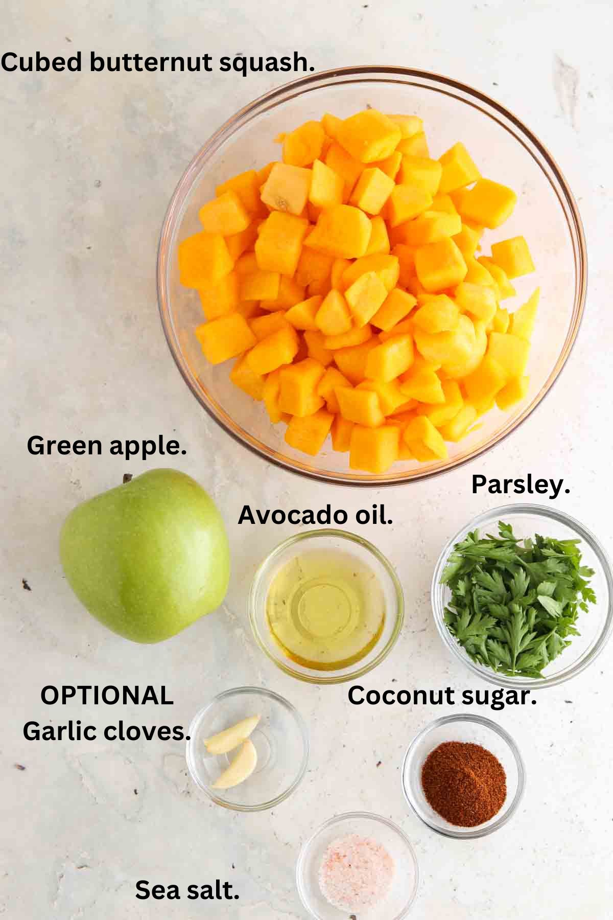 Air fryer squash ingredients laid out on the counter.