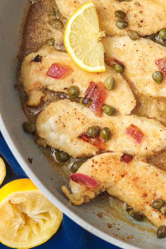 chicken piccata on a pan