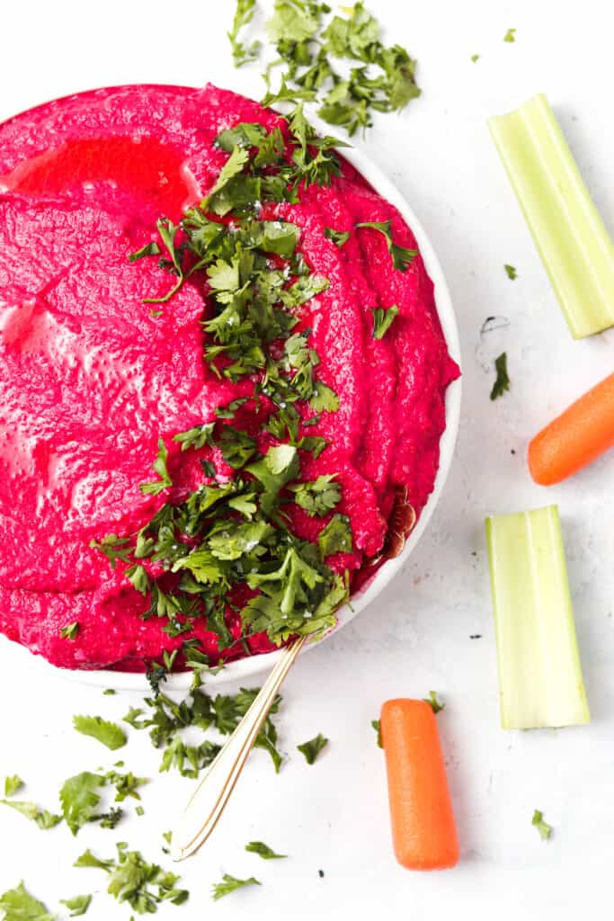 aip hummus with green parsley and fresh veggies