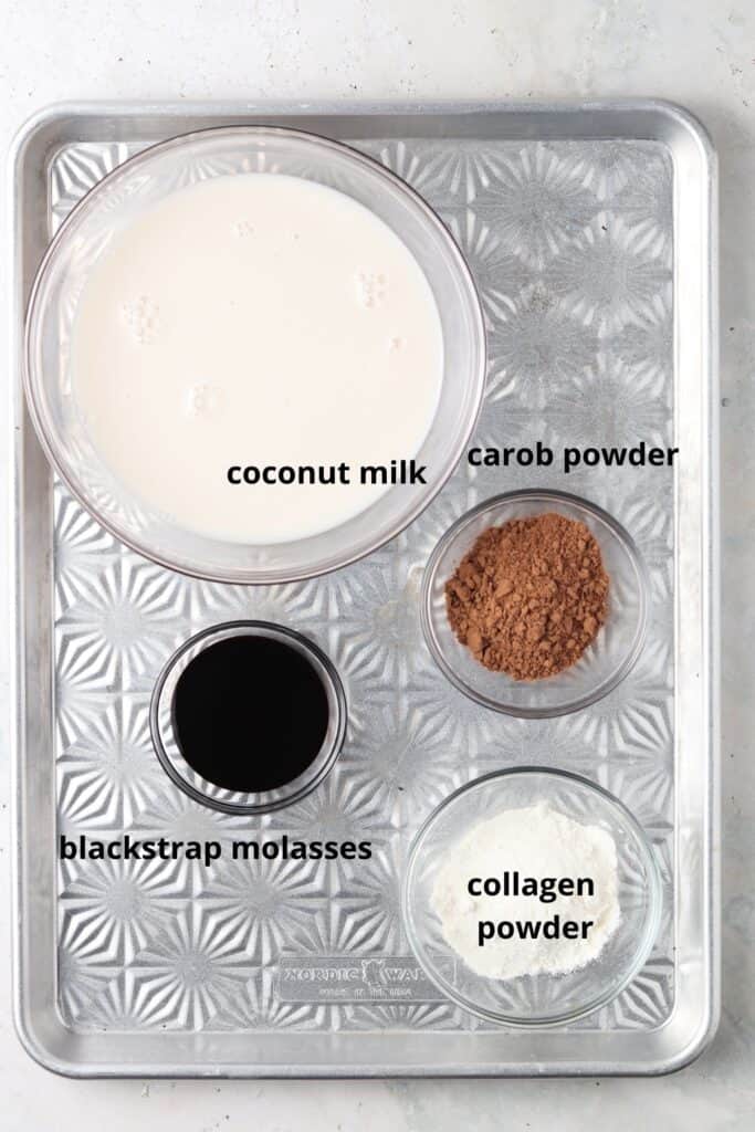 aip hot chocolate ingredients on a metal tray