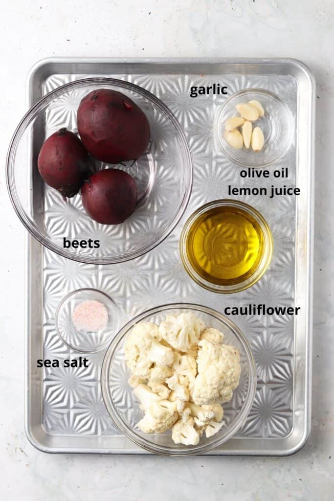 aip hummus ingredients on a metal tray