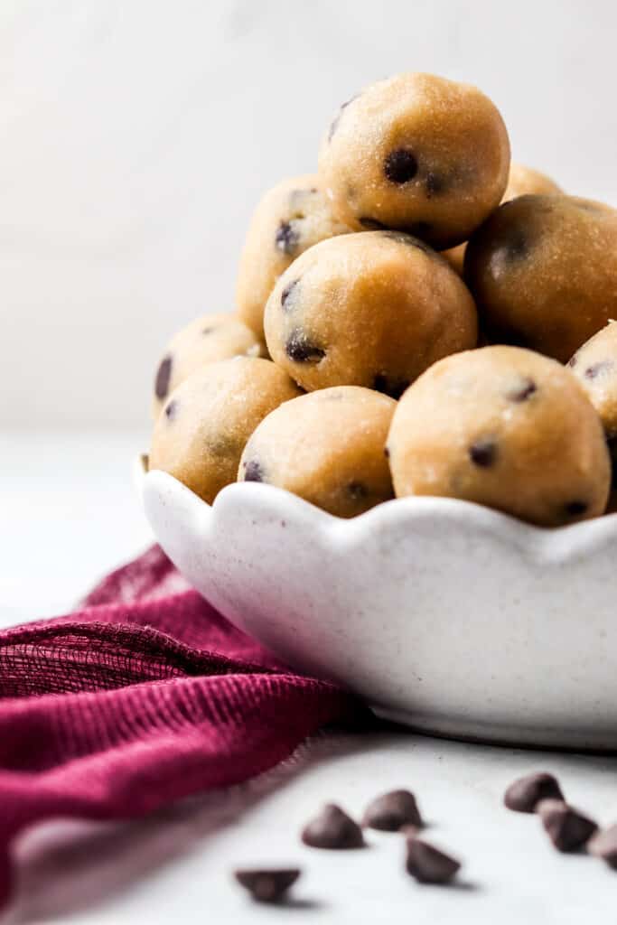 gluten free edible cookie dough in a bowl with chocolate chips