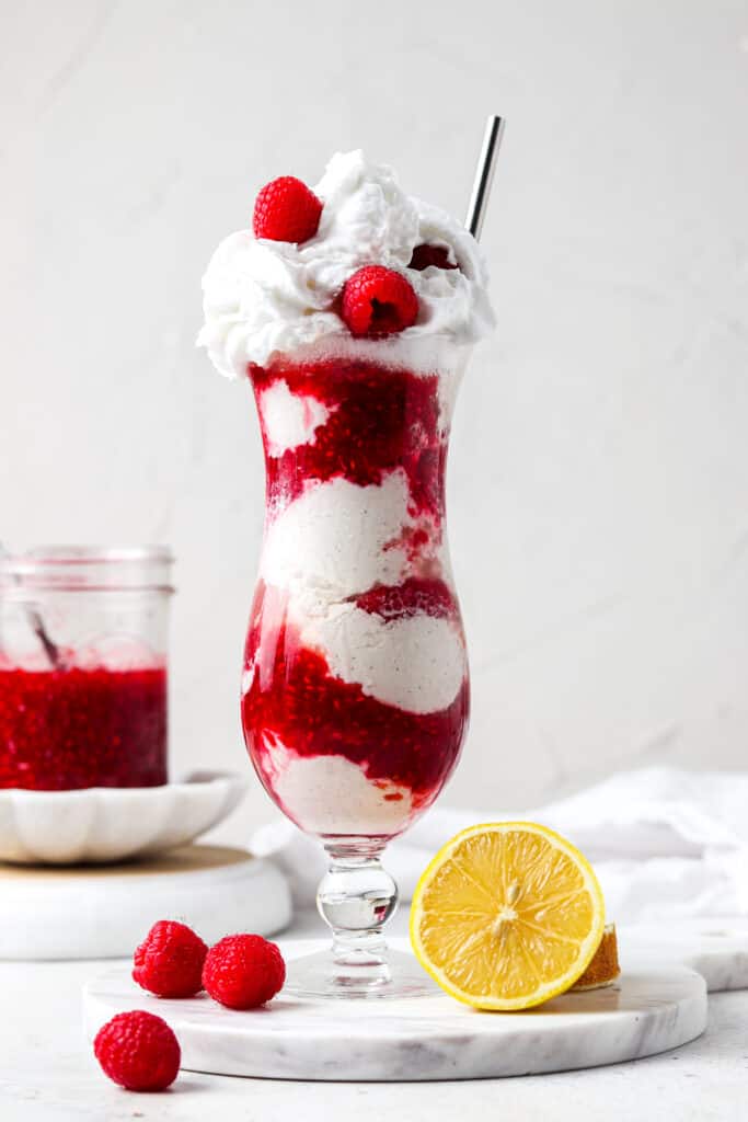 champagne float in a cocktail glass with a straw