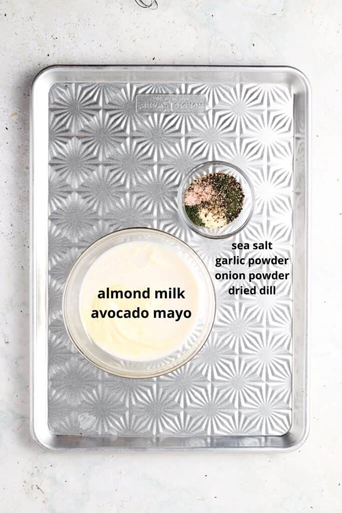 whole30 ranch dressing ingredients on a metal tray