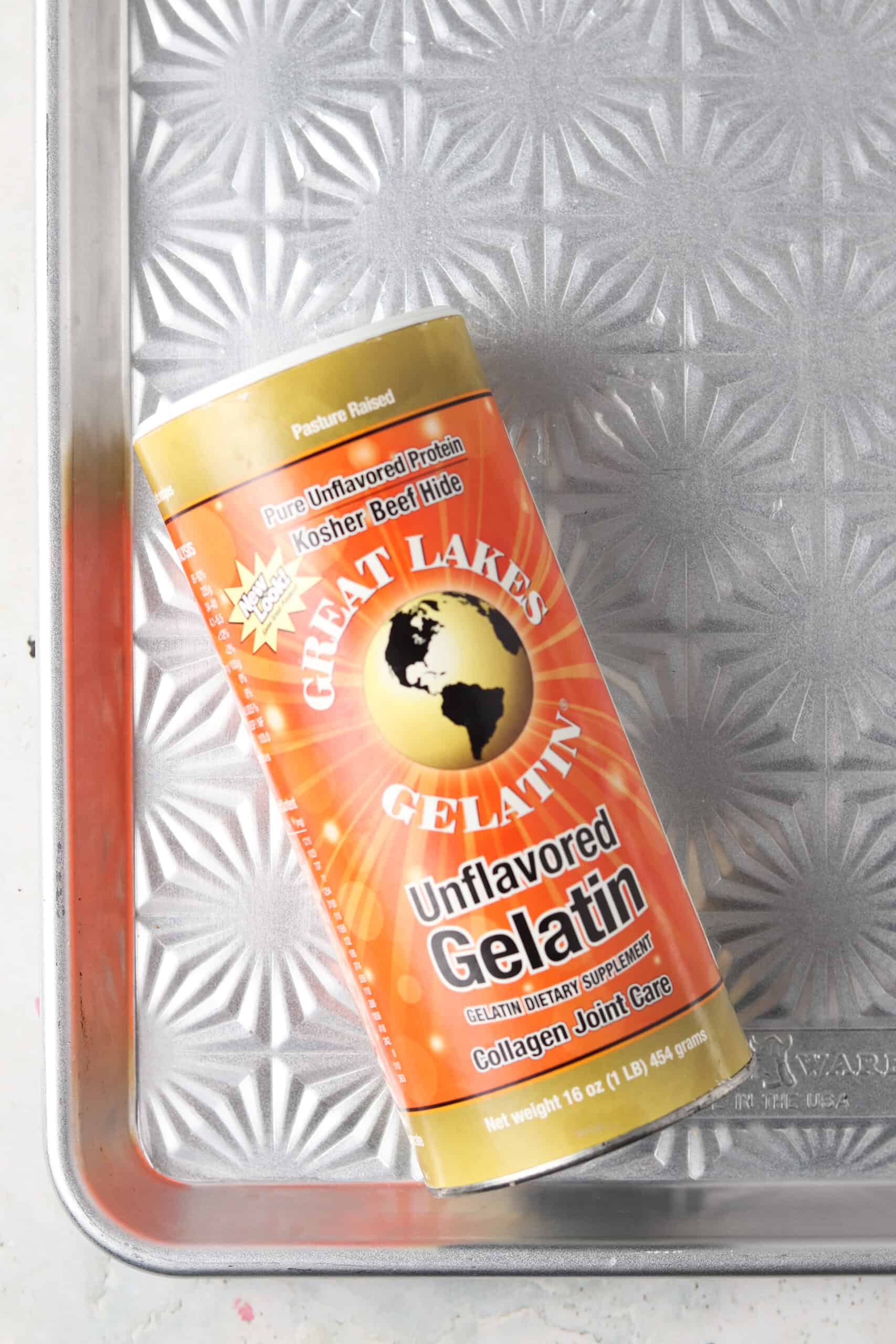 My go to brand of gelatin on a silver tray.
