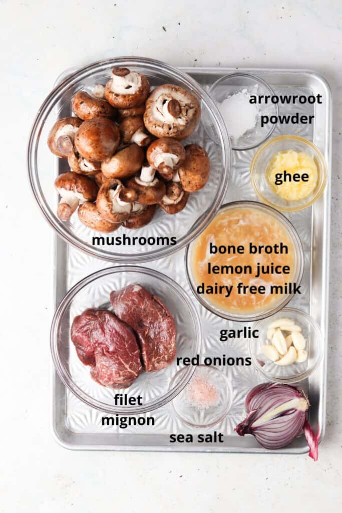 pan seared filet mignon ingredients on a tray