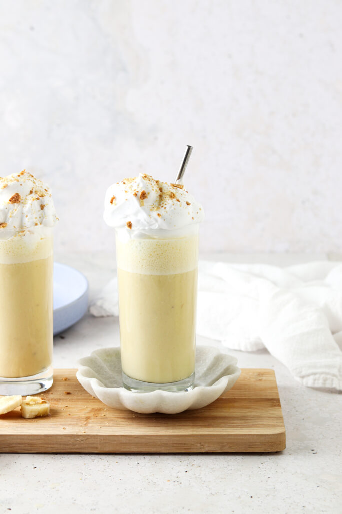 banana cream smoothie on a plate