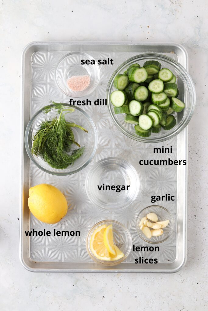 cucumber ingredients on a metal tray