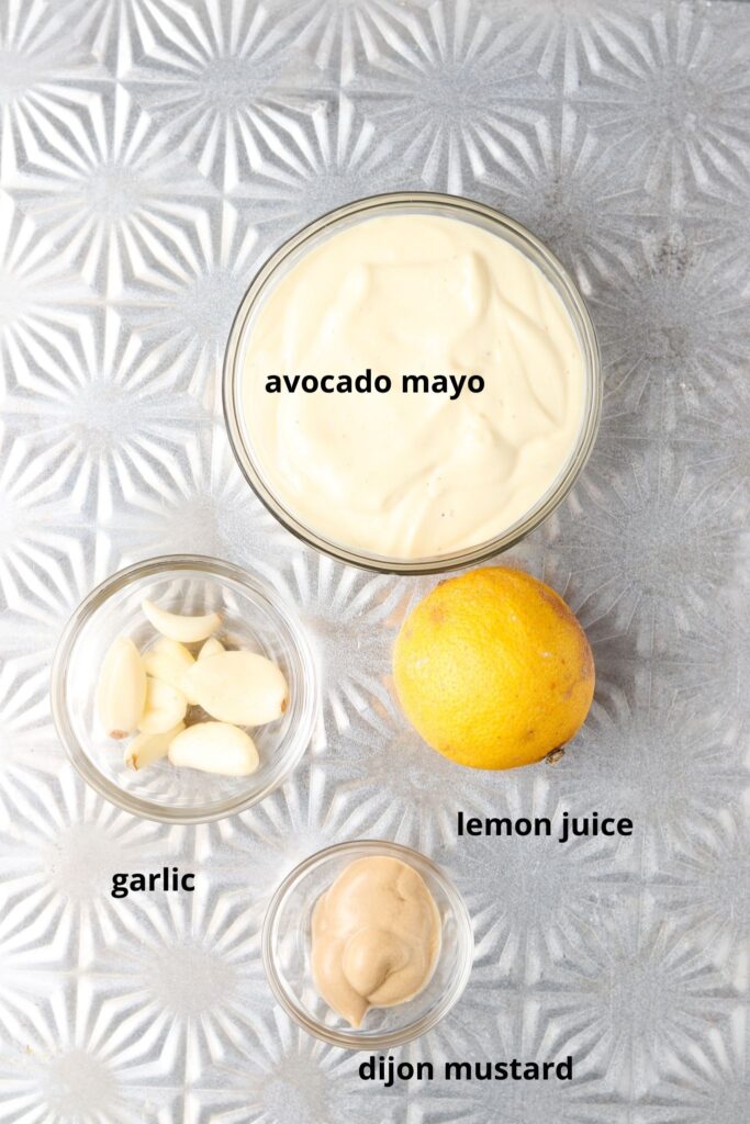 paleo aioli ingredients on a tray