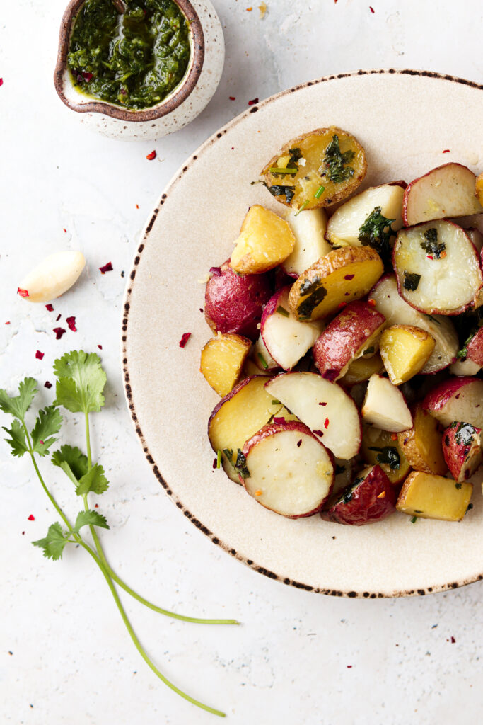 mini potatoes with chimichurri