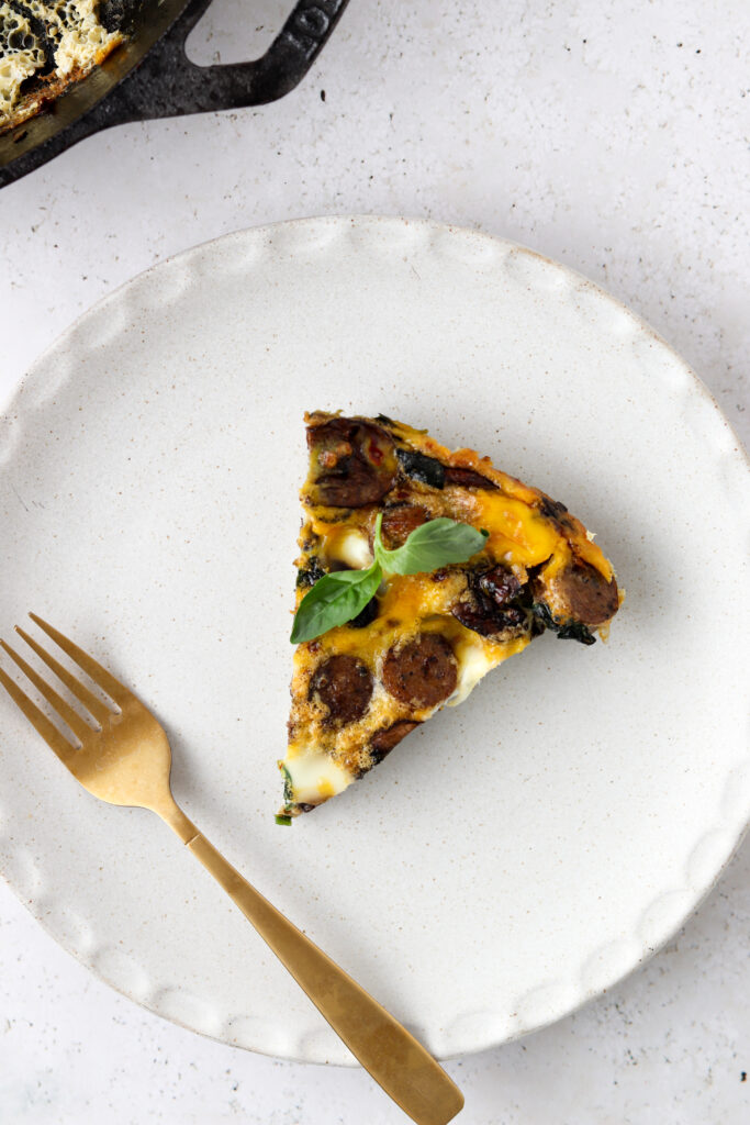 slice of a spinach mushroom frittata