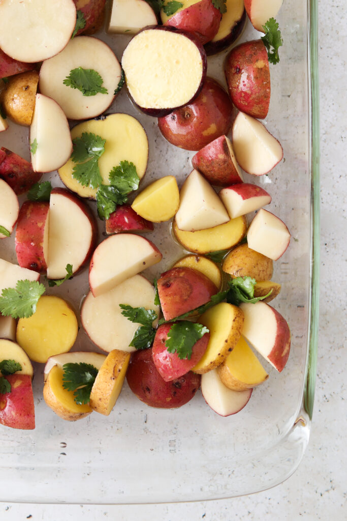 mini potatoes on a baking sheet