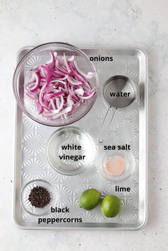 ingredients on a metal tray 
