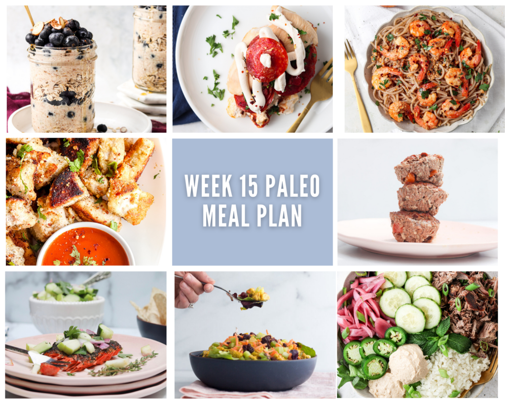 Photo collage of meals in weekly paleo meal plan