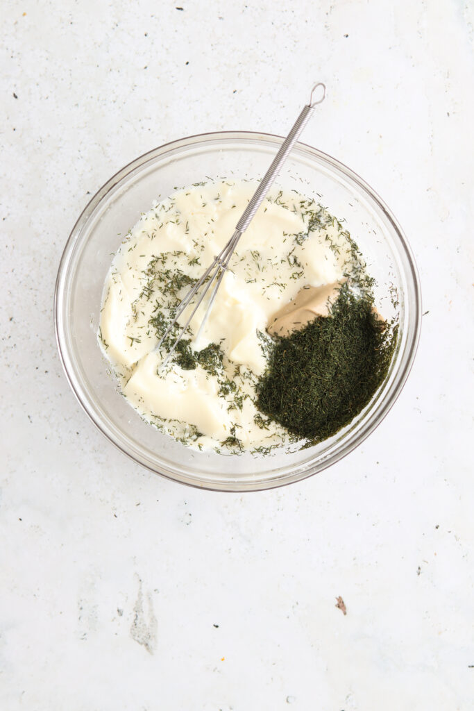 aioli ingredients unmixed in a bowl
