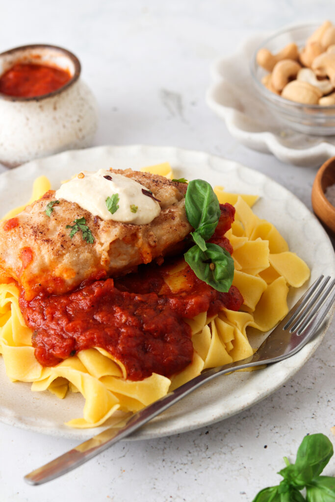 side view of healthy chicken parmesan