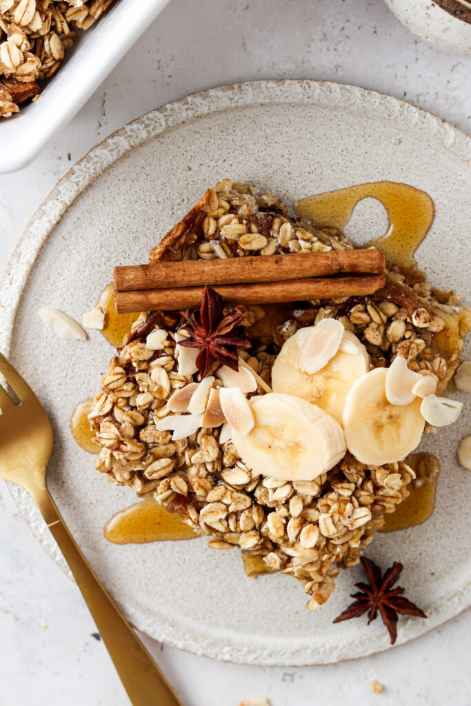 close up of apple banana oatmeal bake