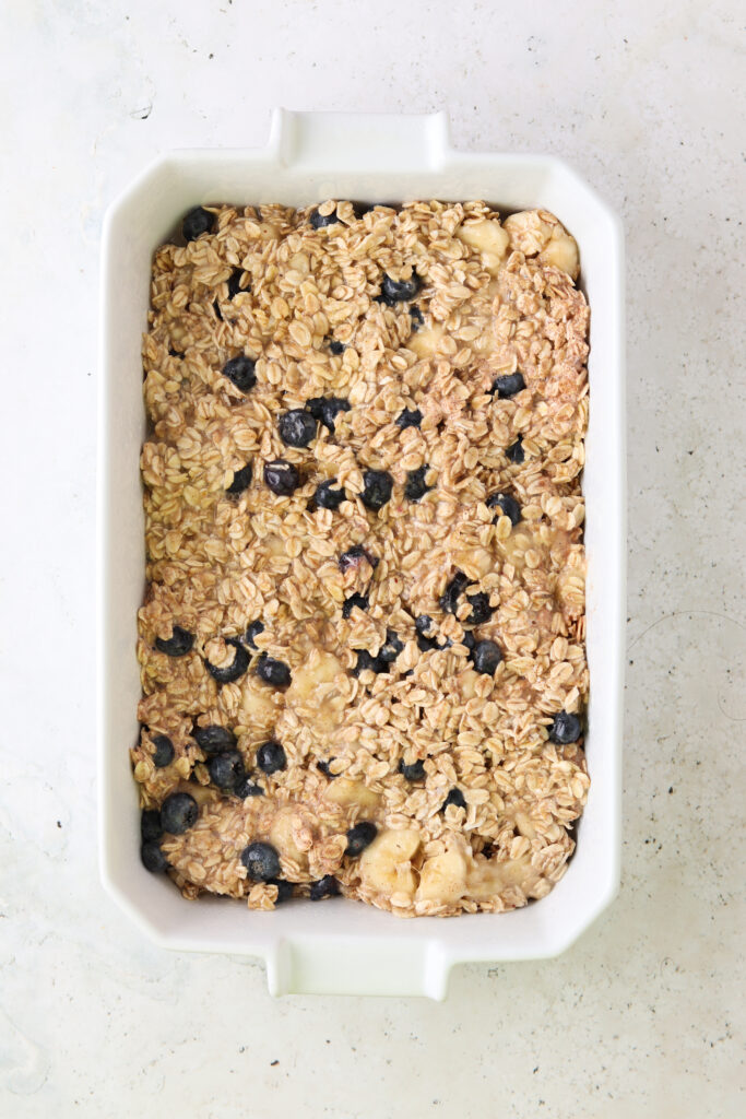 blueberry oat bake in a pan