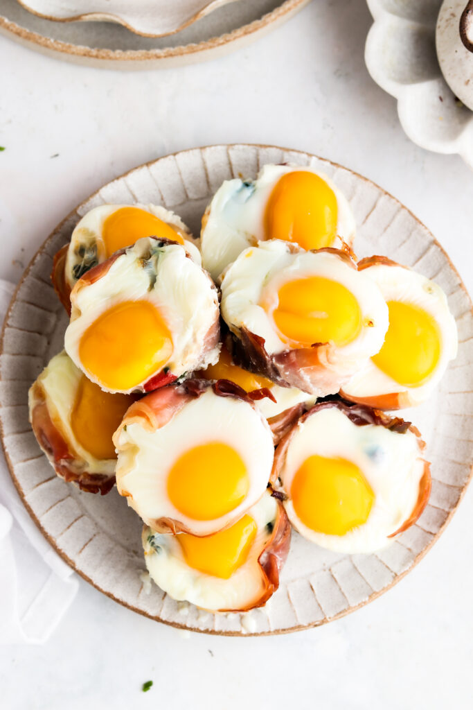 overhead shot of egg cups on a plate