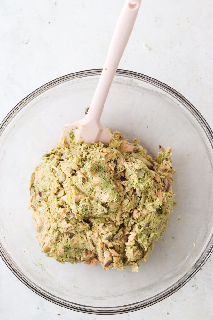 salmon cakes mixed in a bowl