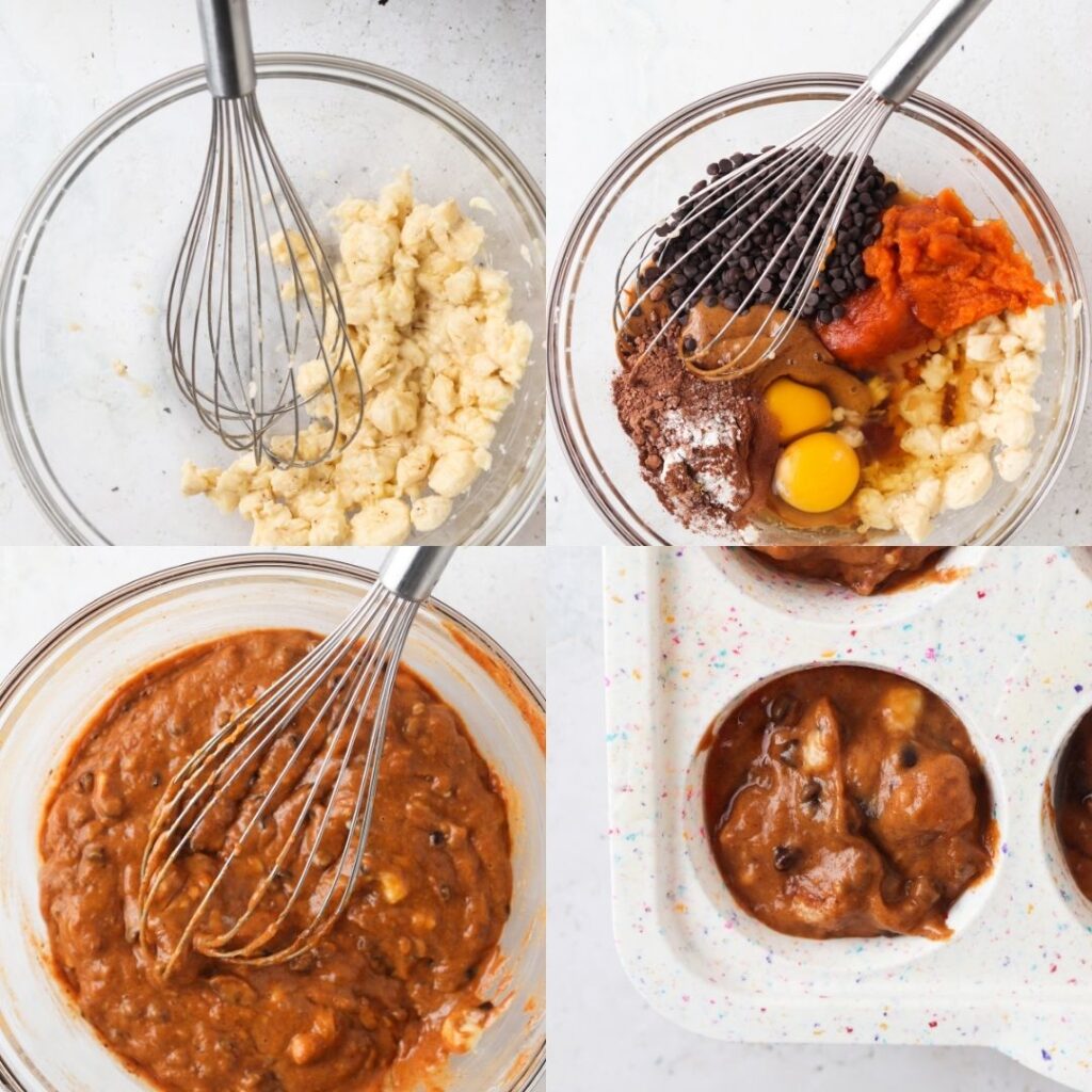 step by step process of how to make flourless pumpkin muffins
