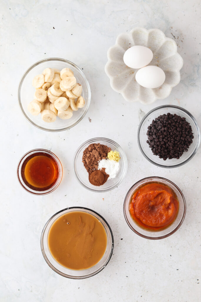 flourless pumpkin muffin ingredients laid out