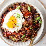 close up of paleo egg roll in a bowl