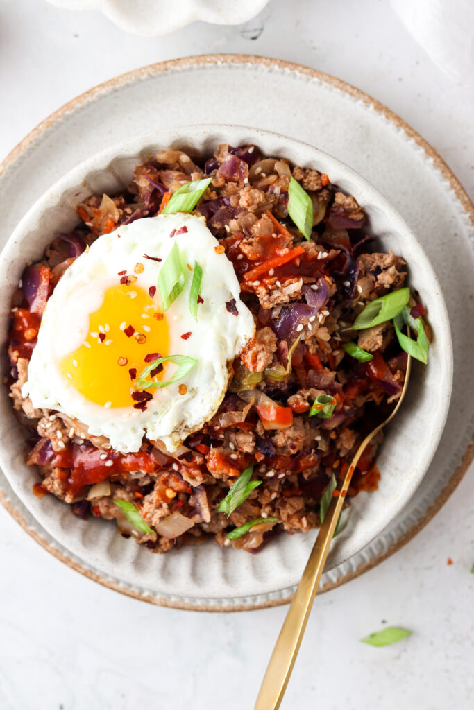 close up of paleo egg roll in a bowl