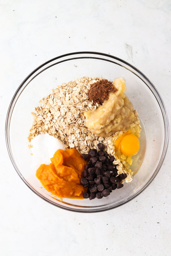 pumpkin baked oatmeal ingredients in a bowl