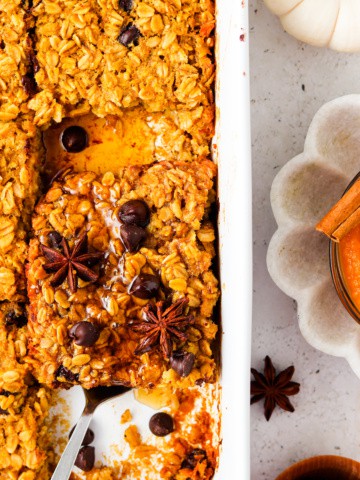 pumpkin oatmeal in a casserole dish