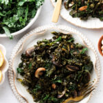 kale and mushrooms in bowls