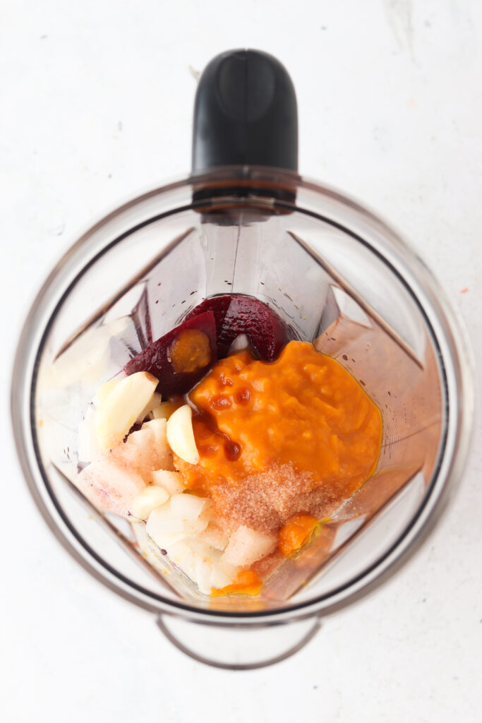 pumpkin ketchup ingredients in a blender