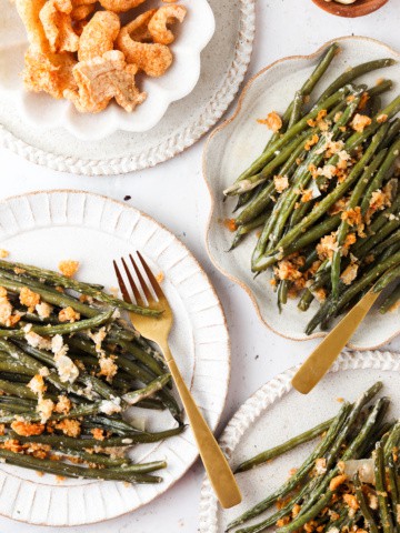 dairy free green bean casserole on plates