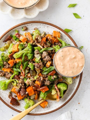 Paleo big mac casserole on a plate.