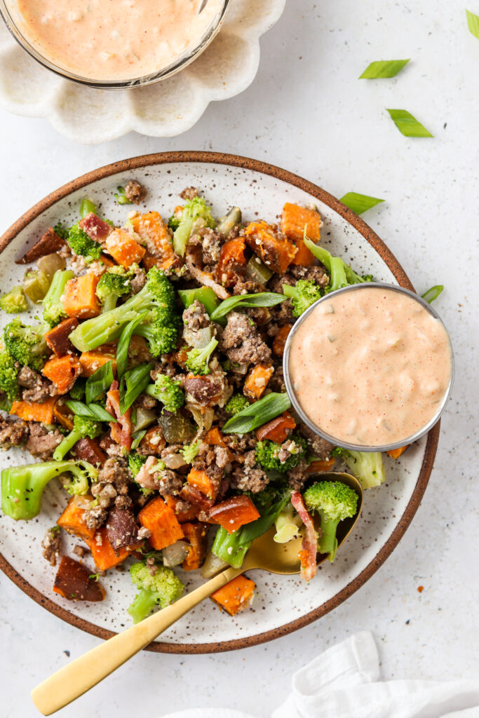 paleo big mac casserole on a plate